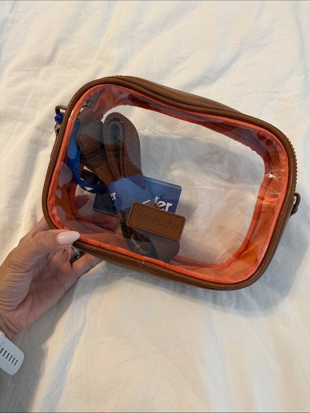 Wrangler Clear Pouch with Brown Exterior and Orange Trim